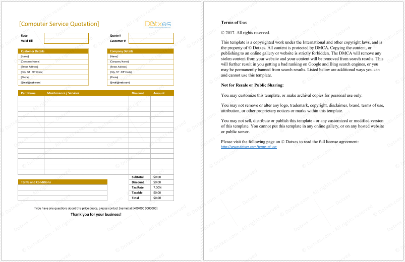 Computer Service Quotation Template