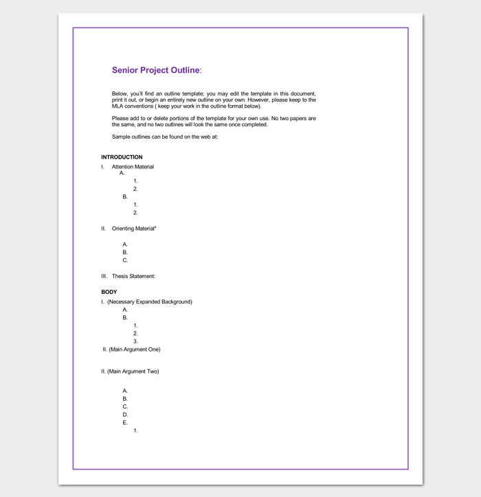 Project Outline Format for Microsoft Word