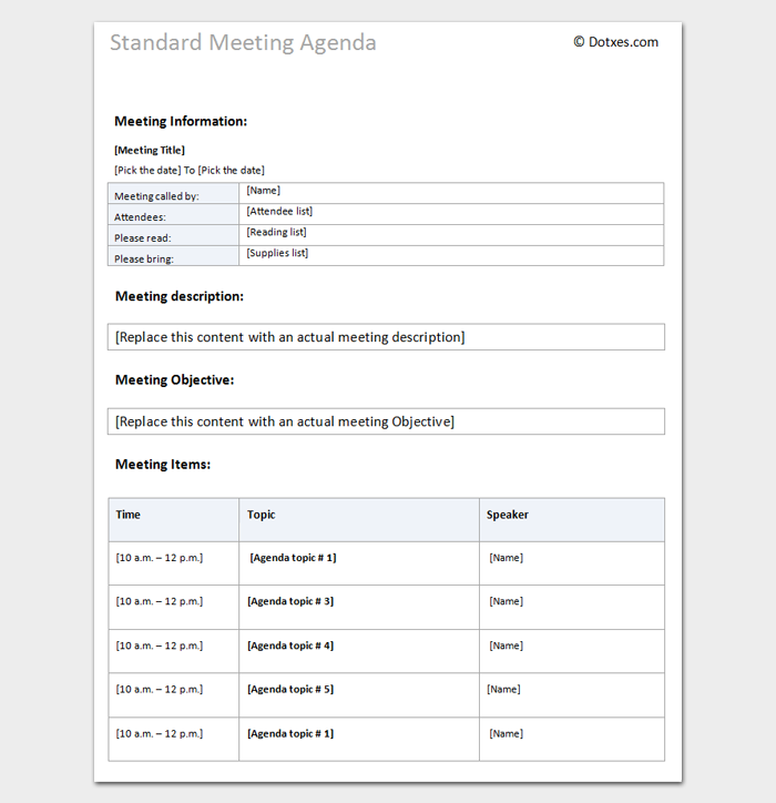 agenda template for word