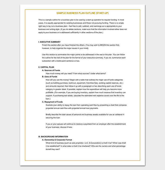 Small Business Plan Outline Template