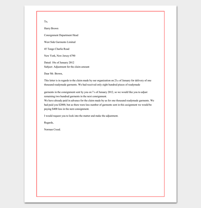Write an Effective Claim Letter - 10+ Formats, Samples ... (700 x 724 Pixel)