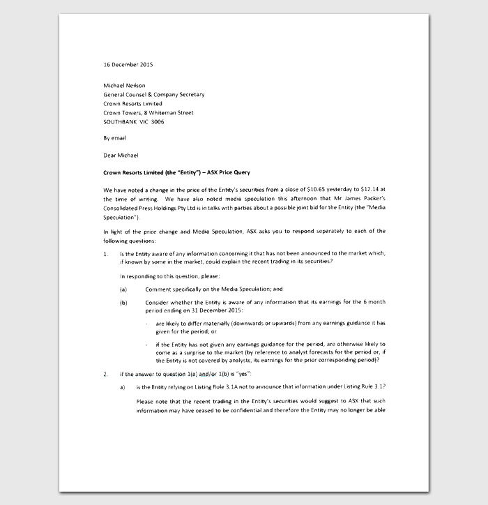 Query Letter Template 7  Formats Samples Examples