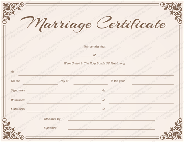 Chocolate Border Marriage Certificate