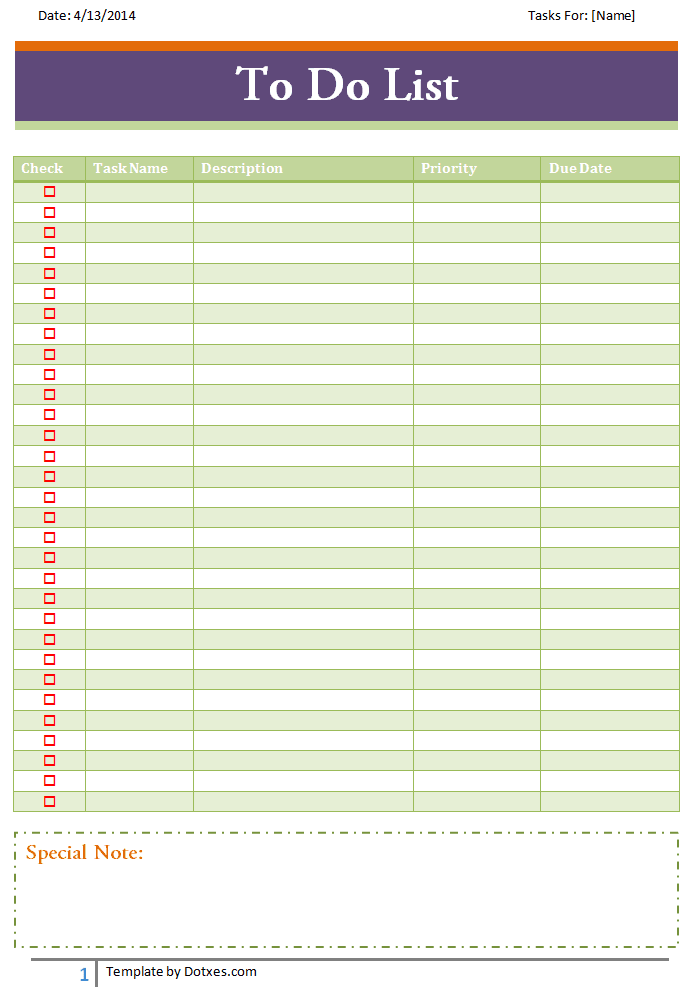 Office To Do List Template